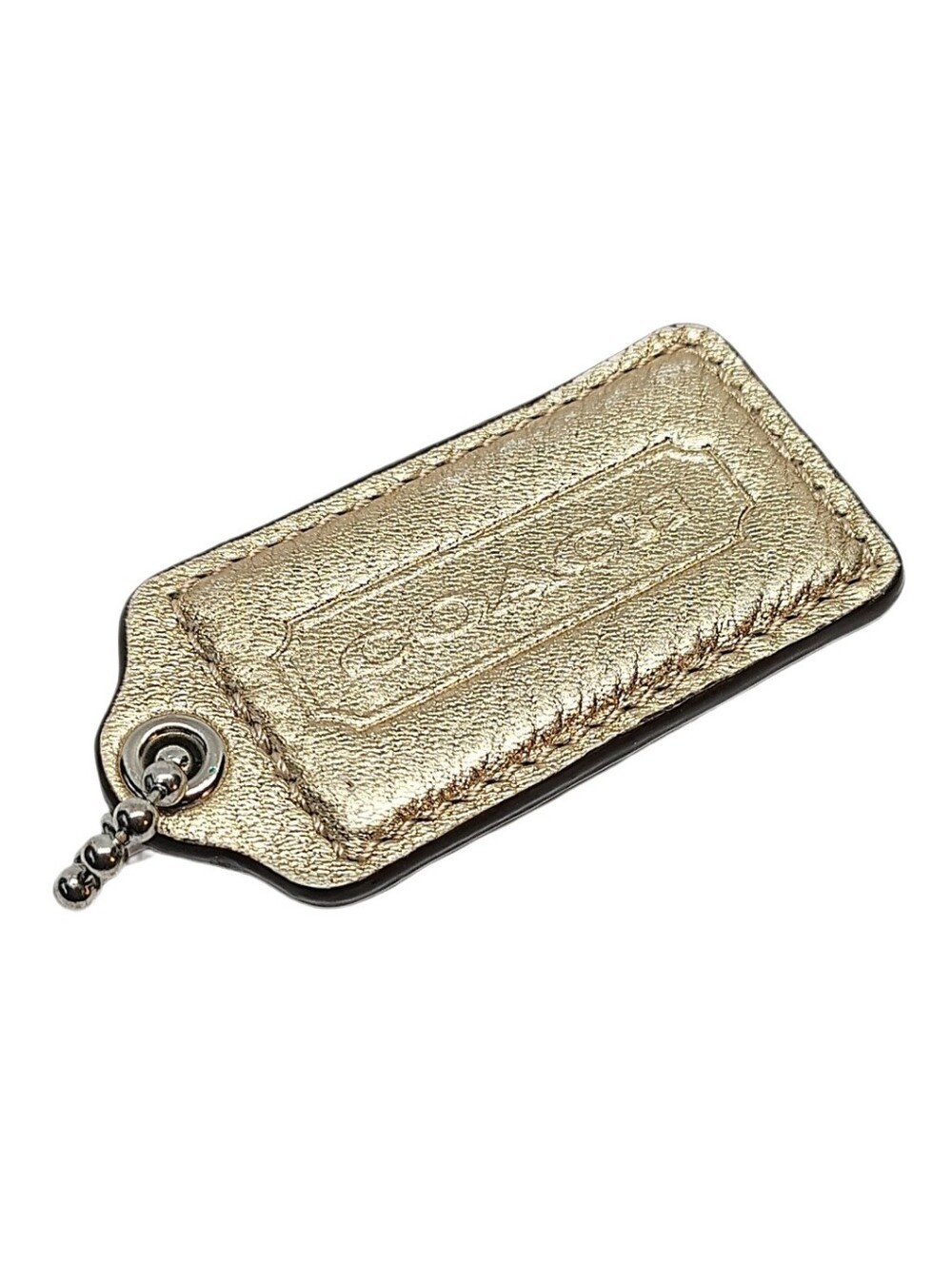 🏷️ 2.5" Coach Metallic Gold Pebbled Leather Hangtag Bag Fob Charm Keychain Y2K - Picture 3 of 5